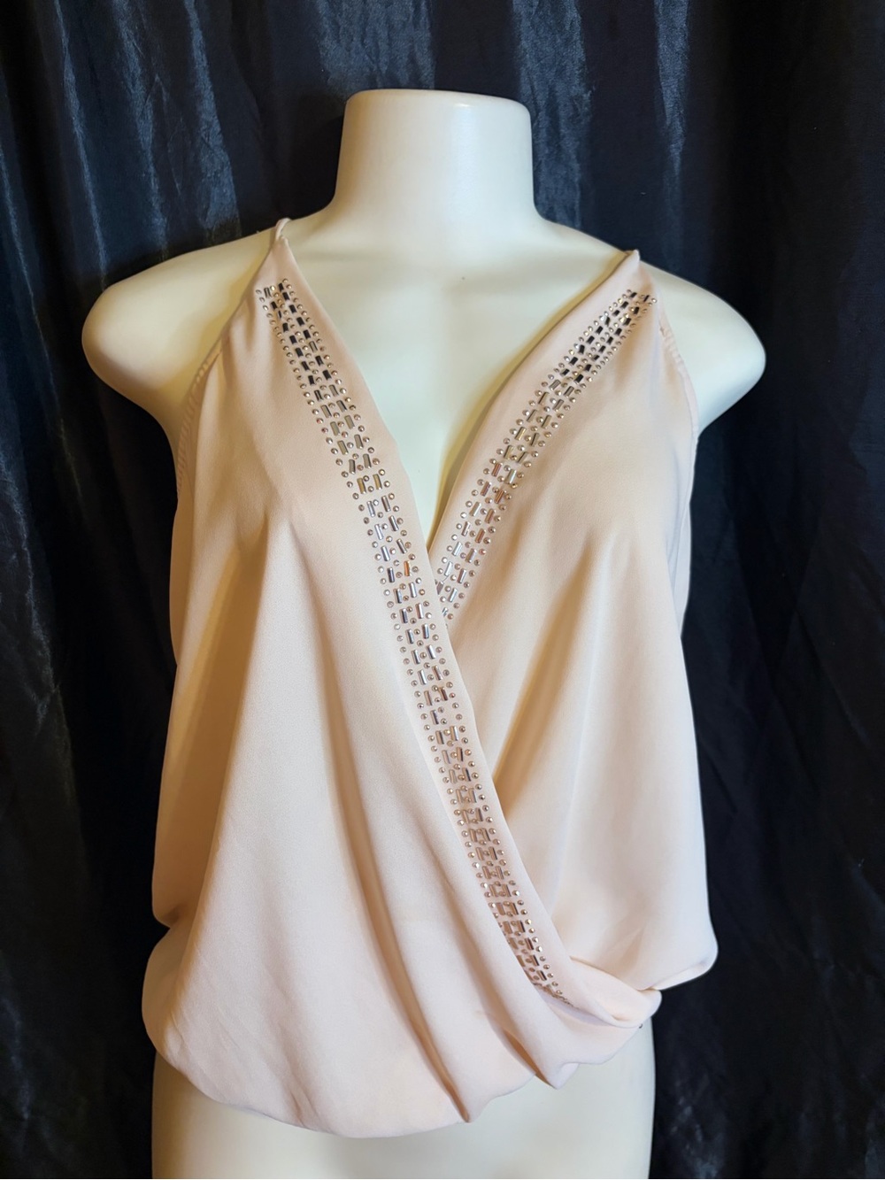 Charlotte Russe Pale Pink Beaded Surplice Tank Top